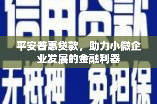 平阴平安普惠贷款，助力小微企业发展的金融利器